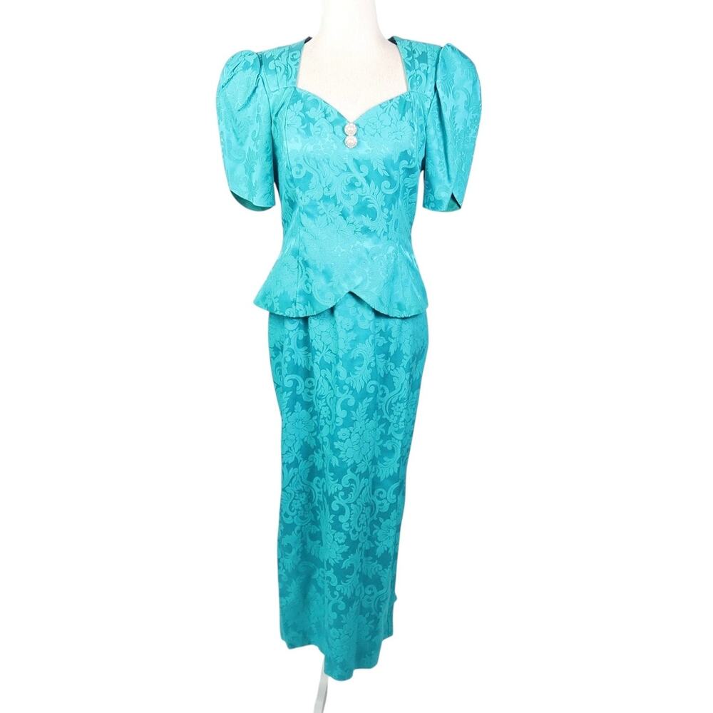 Scott McClintock Turquoise Jacquard Midi Dress with Peplum